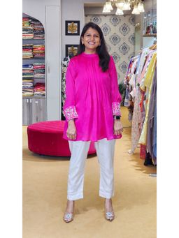 Pink Tree - Pink Georgette Embroidered Top with Pant Co-Ord