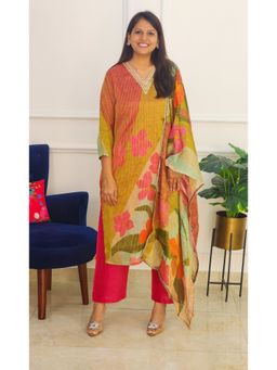 Pink Tree - Multi-Color Satin Printed Kurta with Pant and Dupatta
