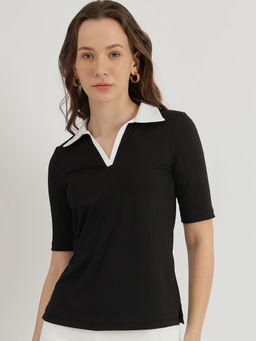 FableStreet - Colourblocked Polo T-Shirt - Black