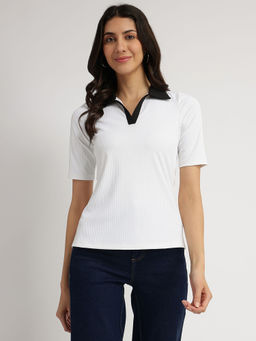 FableStreet - Colourblocked Polo T-shirt - White
