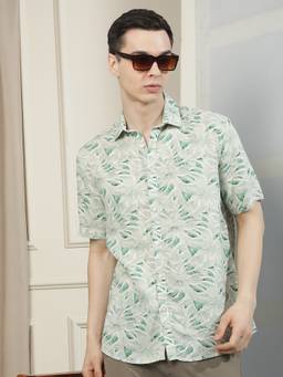 CRIMSOUNE CLUB - Men's Green Floral Print Shirt