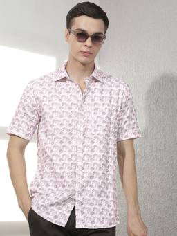 CRIMSOUNE CLUB - Men's Purple Floral Print 100% Cotton Shirt