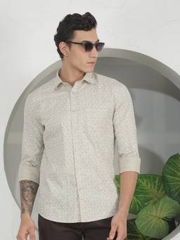 CRIMSOUNE CLUB - Men's Pale Green Printed Corduroy Shirt