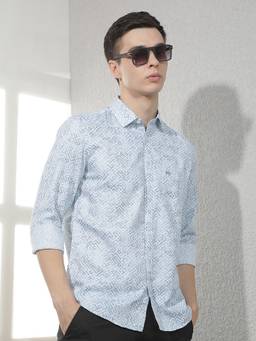 CRIMSOUNE CLUB - Men's Sky Blue Printed Shirt