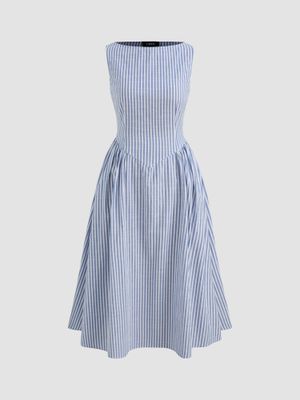 Cashmere Blend Boat Neck Sleeveless Dress (3D-Knit)