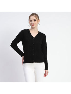 Buy Madame Button Down Cable Knit V Neck Black Cardigan (M) Online