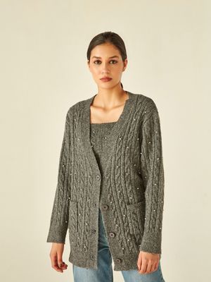 Buy COVER STORY Grey Pearl Long Cardigan Online