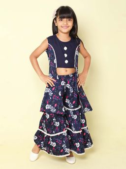 The Magic Wand - Contrast Buttons Kurta and Sharara Navy Blue (Set of 2)