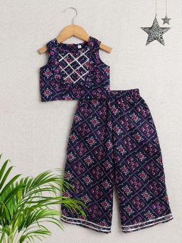 The Magic Wand - Gota Lace Embellished Top & Pant Co-Ord -Navy Blue (Set of 2)