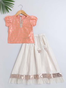 The Magic Wand - Pattu Pavadai Collection Choli with Net Frills Lehenga -Peach (Set of 2)