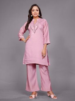 Autumnlane - Divya Candy Pink Solid Mirror Work Co-Ord Set