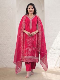 Autumnlane - Morni Carmine Full Work Kurta with Pant and Dupatta