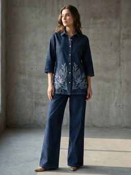 Autumnlane - Prisha Cyan Embroidery Denim Co-Ord Set