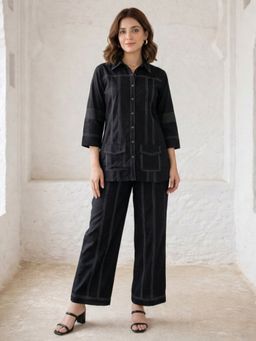Autumnlane - Black Solid/Plain Three Fourth Sleeves Co-ord Set