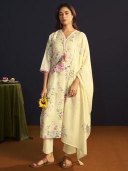 Autumnlane - Itrh Canary Cotton Linen Kurta With Pant & Dupatta