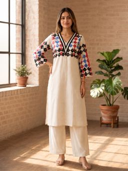 Autumnlane - Swades Porcelain Cotton Kurta with Palazzo