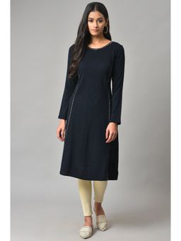 W - Blue Solid Winter Kurta