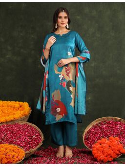 Bani Women - Teal Floral Printed Kurta with Pant and Dupatta