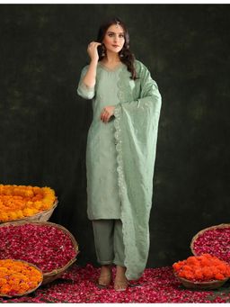Bani Women - Sage Green Embroidered Kurta with Straight Pants and Dupatta