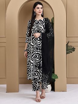 Rajnandini - Women Black Cotton Abstract Printed Kurta and Pant with Dupatta