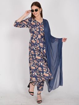 Rajnandini - Women Blue Cotton Blend Floral Printed Kurta and Pant with Dupatta