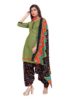 Rajnandini - Olive Green Cotton Blend Checks Printed Kurta with Salwar and Dupatta