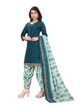 Rajnandini - Teal Blue Cotton Blend Floral Printed Kurta with Salwar and Dupatta
