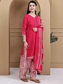 Rajnandini - Pink Cotton Blend Abstract Printed Kurta with Salwar and Dupatta