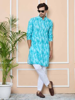 See Designs - Green Tie and Dye Printed and Embroidered Cotton Straight Kurta