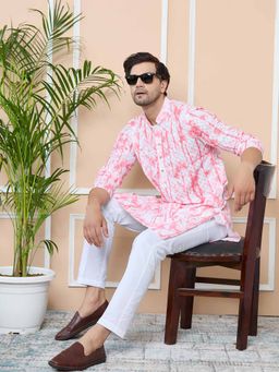 See Designs - Red Tie and Dye Printed and Embroidered Cotton Straight Kurta