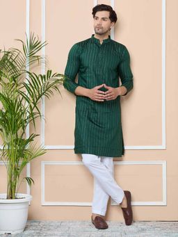 See Designs - Dark Green Thread Work Straight Kurta