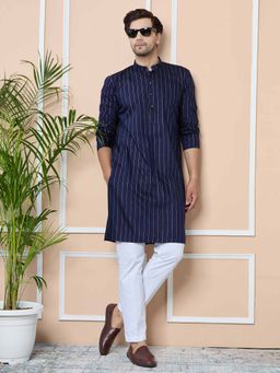 See Designs - Navy Thread Work Straight Kurta
