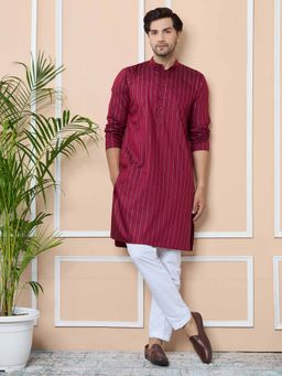 See Designs - Maroon Thread Work Straight Kurta