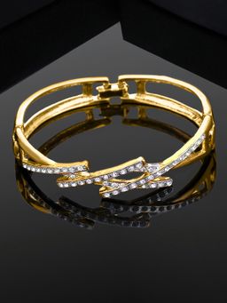 Estele - Estelle Gold and Rhodium Plated Diamond Grill Cuff Bracelet with White Stones for Women