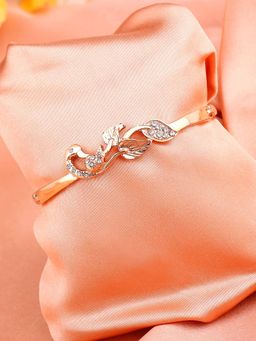 Estele - Estelle Rose Gold Plated Peacock Designer Bracelet with White Crystals for Women