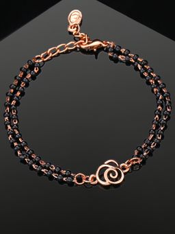 Estele - Estelle Rose Gold Plated Floral Shaped Bracelet with Black Beads for Women