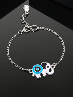 Estele - Estelle Rhodium Plated Evil Eye Elephant Charm Bracelet with Black Enamel for Women