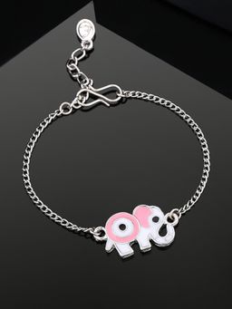 Estele - Estelle Rhodium Plated Evil Eye Elephant Charm Bracelet with Pink Enamel for Women