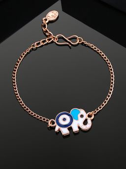 Estele - Estelle Rose Gold Plated Evil Eye Elephant Charm Bracelet with Blue Enamel for Women