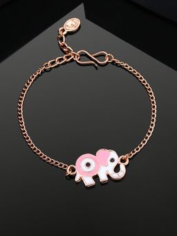 Estele - Estelle Rose Gold Plated Evil Eye Elephant Charm Bracelet with Pink Enamel for Women