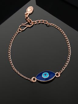 Estele - Estelle Rose Gold Plated Auspicious Navy Blue Evil Eye Charm Bracelet for Women