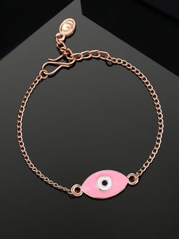 Estele - Estelle Rose Gold Plated Designer Evil Eye Charm Bracelet with Pink Enamel for Women