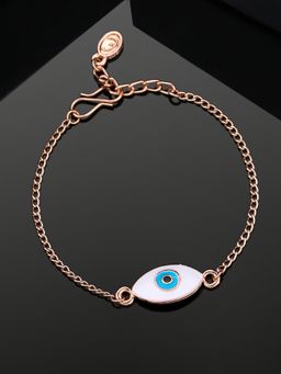 Estele - Estelle Rose Gold Plated Spiritual Evil Eye Charm Bracelet with White Enamel for Women