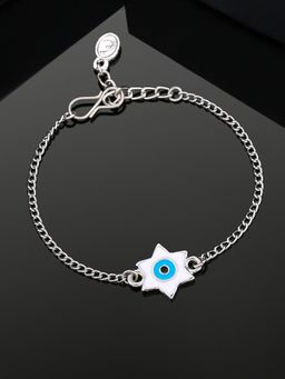 Estele - Estelle Rhodium Plated Exquisite Star Evil Eye Charm Bracelet with White Enamel for Women