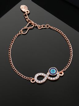 Estele - Estelle Rose Gold Plated Navy Blue Infinity Evil Eye Charm Bracelet with Crystals for Women