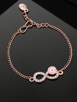 Estele - Estelle Rose Gold Plated Pink Evil Eye Infinity Charm Bracelet with Crystals for Women