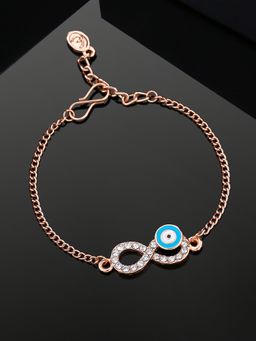 Estele - Estelle Rose Gold Plated Blue Evil Eye Charm Bracelet with Crystals for Women