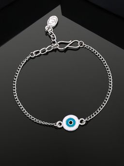 Estele - Estelle Rhodium Plated Trendy Evil Eye Charm Bracelet with White Enamel for Women