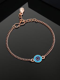 Estele - Estelle Rose Gold Plated Evil Eye Charm Bracelet with Navy Blue Enamel for Women