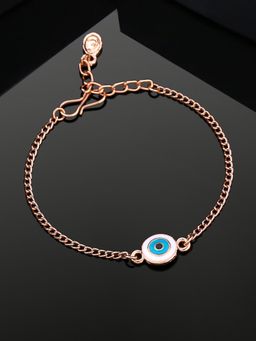 Estele - Estelle Rose Gold Plated Evil Eye Charm Bracelet with White Enamel for Women